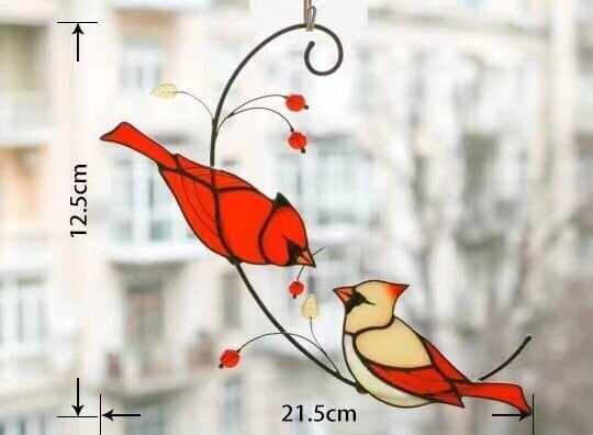 Pair of Cardinal bird stained ornament