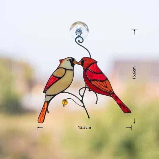 Pair of Cardinal bird stained ornament
